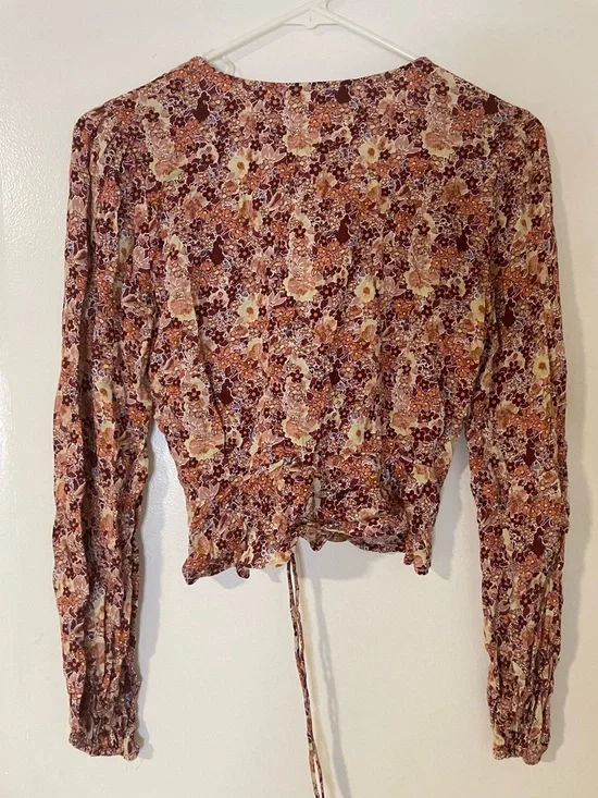 Rewind Rust Multi Floral Tie-Front Long Sleeve Blouse - Picture 2 of 3